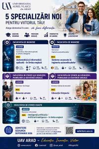 Cinci programe noi de studii pentru admiterea din septembrie la Universitatea „Aurel Vlaicu” din Arad Cinci programe noi de studii pentru admiterea din septembrie la Universitatea „Aurel Vlaicu” din Arad